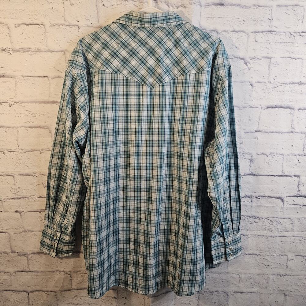 Wrangler Shirt Mens 2XL Blue Western Pearl Snap Long Sleeve Cowboy Rodeo - Picture 3 of 5